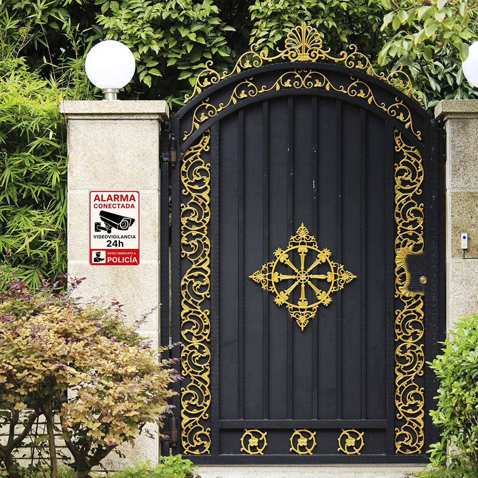 "Alarm Activated 24H Video Surveillance" 8x12 Inch Aluminum Metal Sign - Spanish Security Wall Decor for Home, Yard, and Gate - Retro Tin Poster with Camera & Police Alert Design - Durable, Weatherproof, and Easy to Hang - Ideal for Property Protection