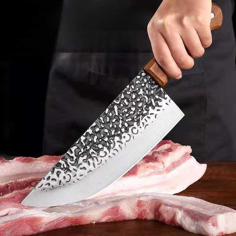 Handle Forged Hammer Cutting Knife, Forged Bone Scraper, Butcher's Skinning Knife, Household Sharp Cutting Knife Blade Meat Steel multi-purpose knife