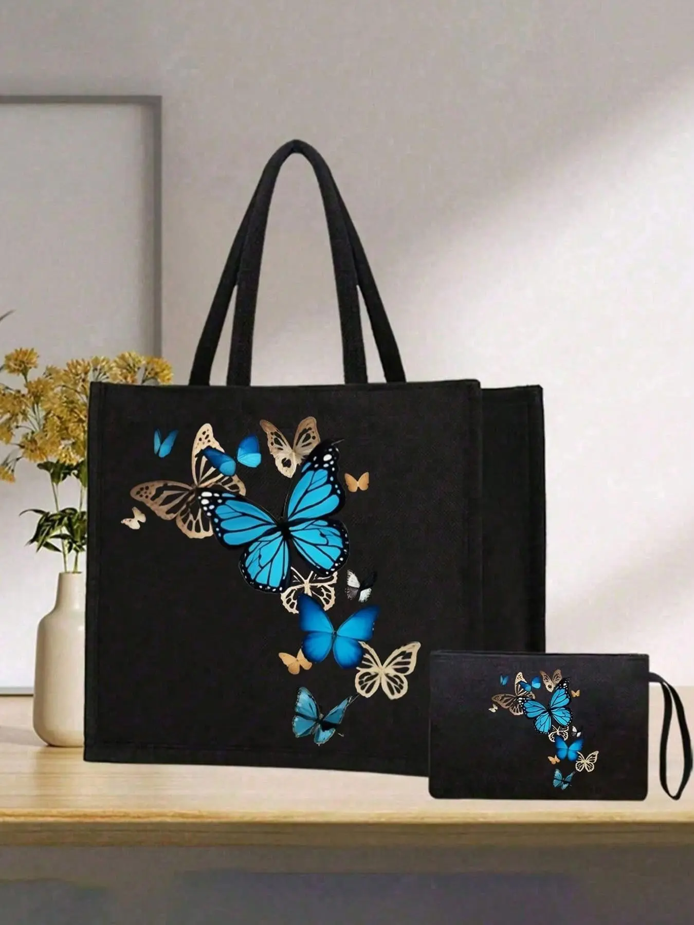 Butterfly Print Handbag, Fashionable Pattern, Includes Coin Purse, Perfect for Shopping, Travel, Beach, Multifunctional Lady Bag, All Seasons Handbag, Casual Handbags