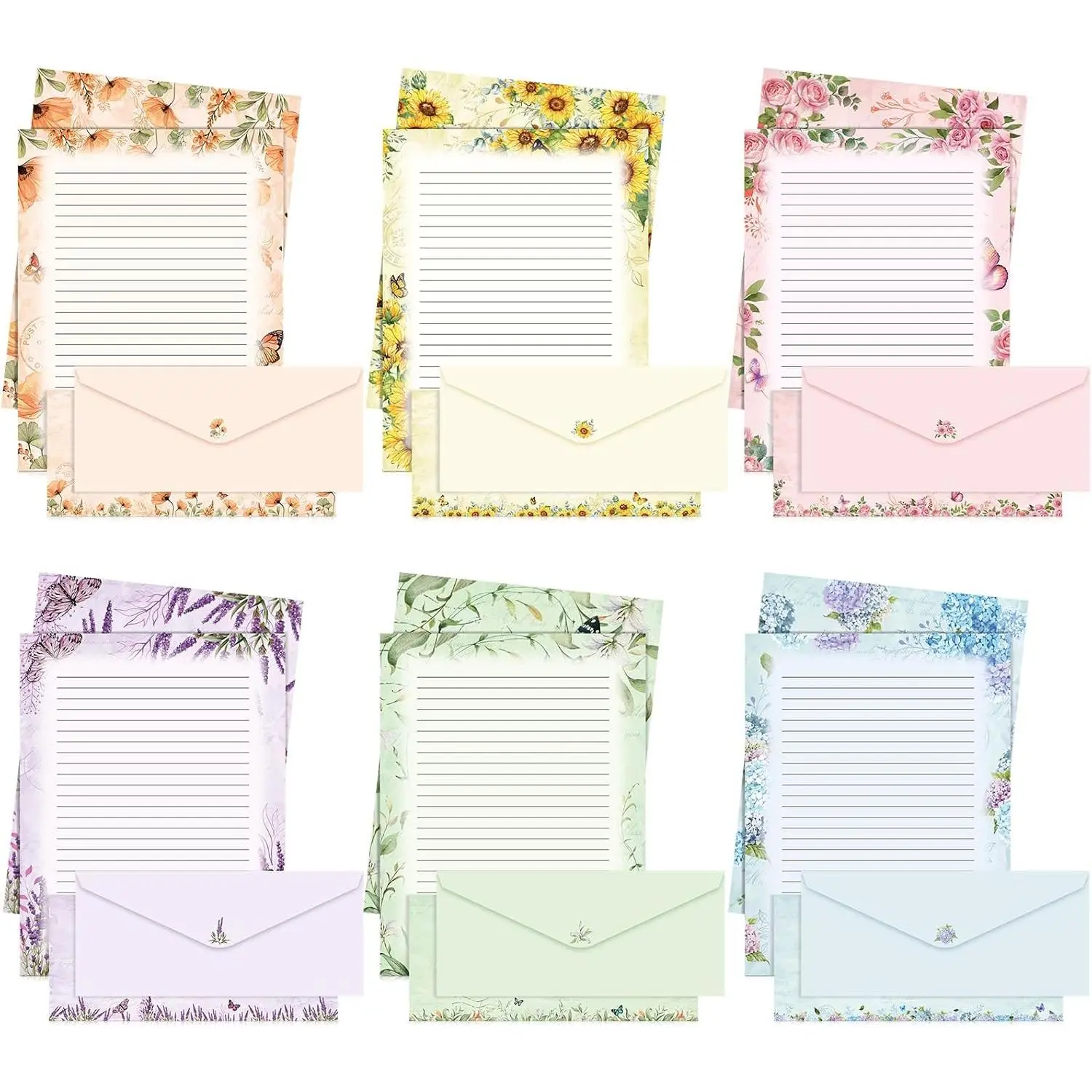 90 count Pretty Lined Stationery with Envelopes Set, 60 Sheets Floral Letter Paper and 30 Envelopes, 8.5 x 11 Inch Lined Writing Sheet for Mother's Day Wedding Religious Spring Invitation