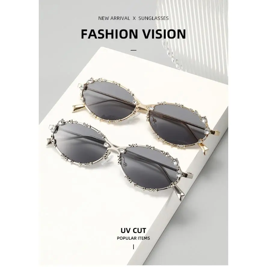 Women's Vintage Rhinestone Oval Blue Light Blocking Glasses - Silver Metal Frame, Lightweight, Stylish Elegant Eyewear for Studying, Working on Computers, Daily Phone or Tablet Use