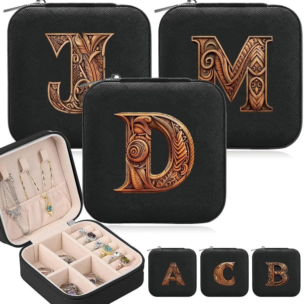 Jewelry Storage Box, 1 Count Letter Pattern Jewelry Organizer with Zipper & Flip Design, Cosmetics Storage Box for Travel & Home, Jewelry Storage Unit