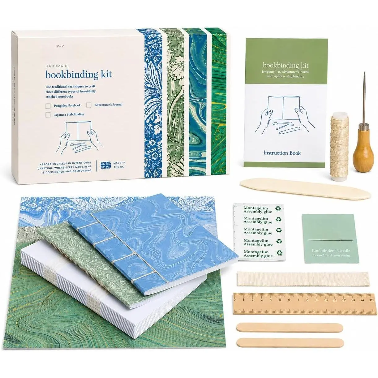 Bookbinding Kit DIY Kit to Create Custom Soft-Cover Notebooks - Includes Materials for 3 Notebook Styles, Bookbinding Tools, and Step-by-Step Instructions