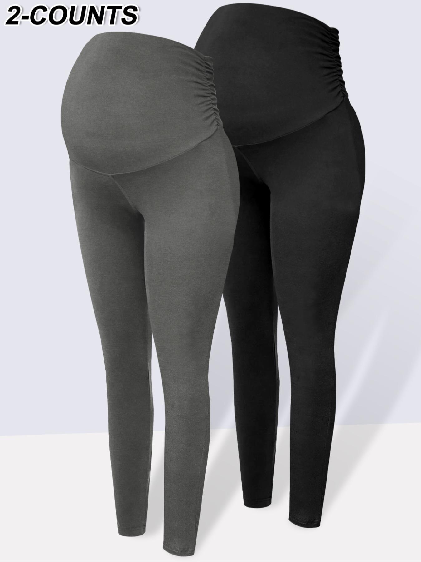Maternity Solid Color Ruched High Waist Maternity Leggings, Casual Comfy Breathable Skinny Pants for Pregnancy & Postpartum, Prenatal Maternity Clothing, Maternity Bottoms for Fall & Winter, Maternity Clothing