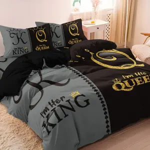 3pcs Royal Crown King & Queen Themed Quilt Bedding Set - 100% Polyester Microfiber, Breathable & All-Season, Machine Washable -（1* Duvet Cover 2 Pillowcases）, High-Definition Digital Print Bedroom Decor