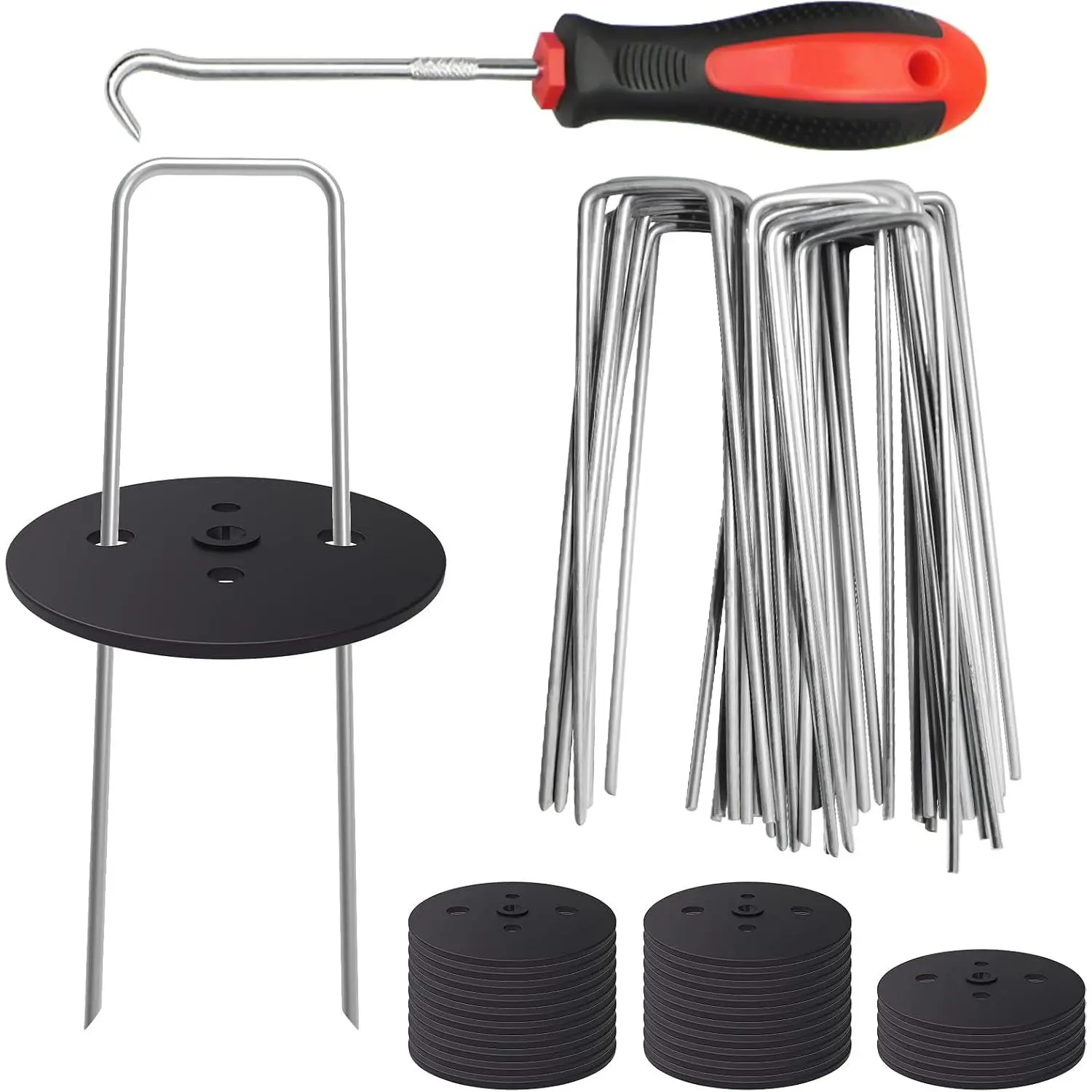 6 inch Weed Fabric Staple 25 Pack Garden  with Gaskets Hook | Landscape Fabric Pins U Shaped Stakes for Ground, Gardening