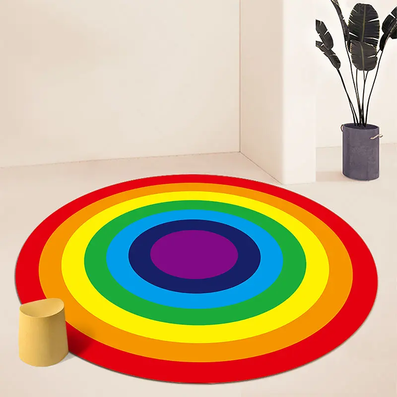 100% Polyester Thickened Flannel Floor Mat - Rainbow Print, Soft Fluffy, Washable, Indoor Use Bedroom Decorative Mat
