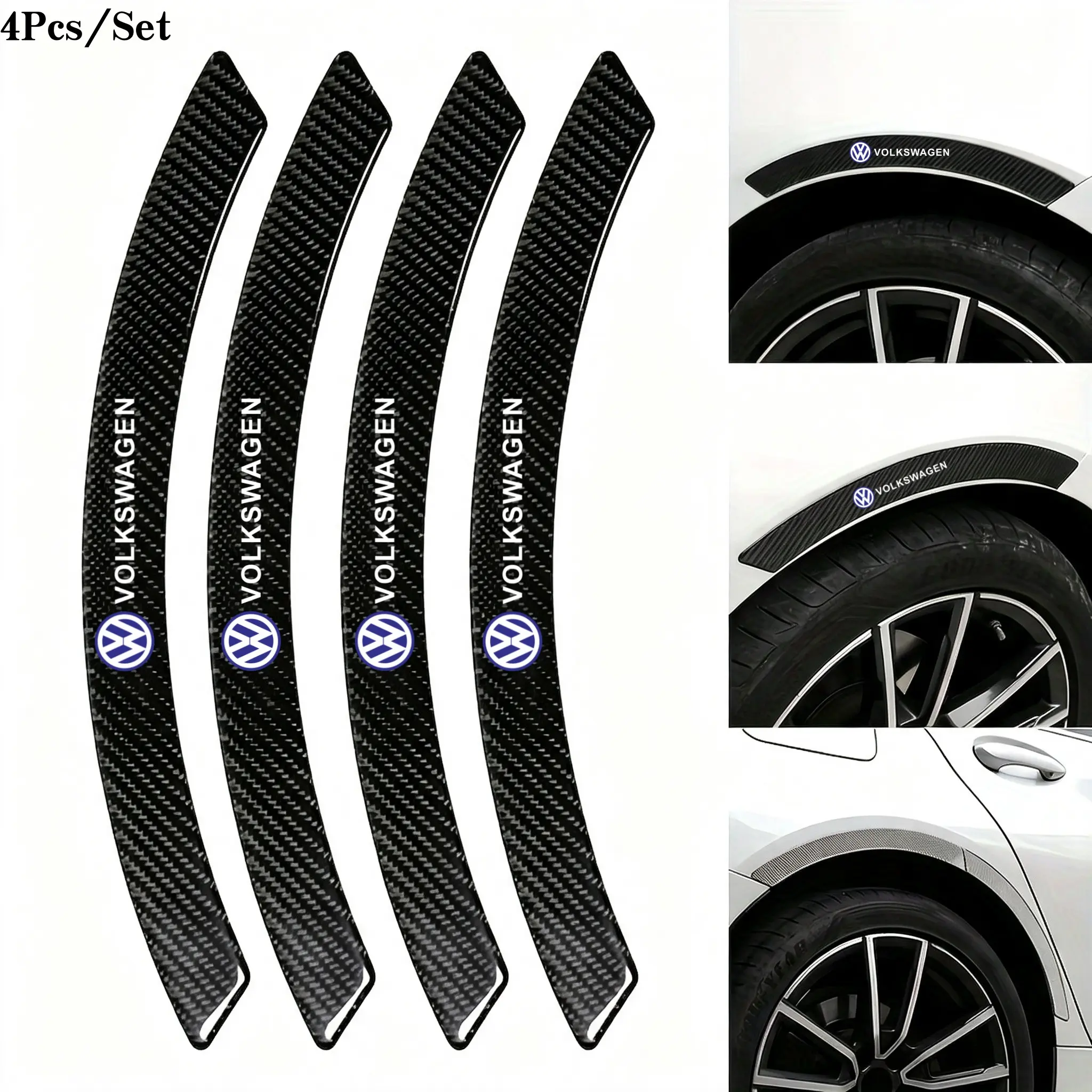 4pcs Sporty Carbon Fiber Wheel HUB Decals, Scratch-Resistant Wear Protection Strips, Sports Style Design, Volkswagen Car Stickers