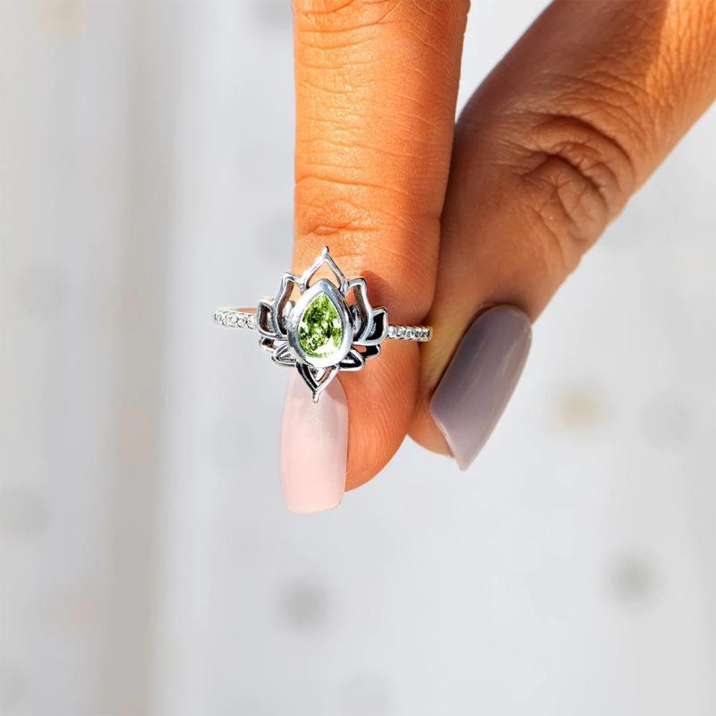 Trending Vintage Flame Lotus Ring with Zircon Stone for Women - Diamond-Inlaid Water Drop Flower Design Jewelry