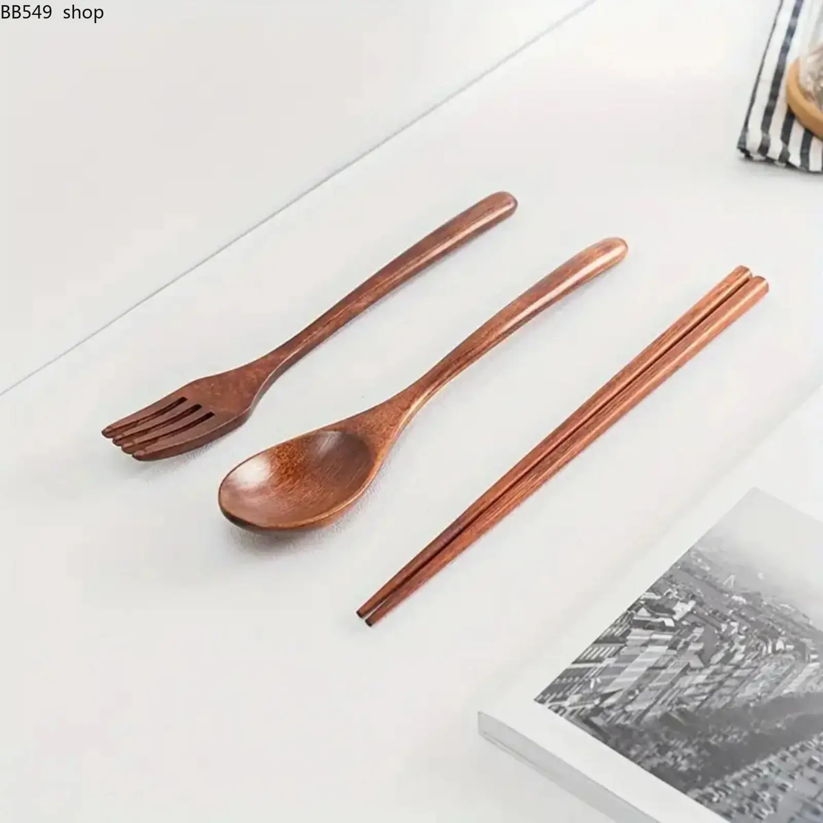 Wooden Cutlery Set, 3 Counts/set Including Spoon & Fork & Chopstick, Portable Reusable Durable Tableware for Meals, Soups, Rice, and Salads, Dinnerware Service Set, Tableware Kit, Wooden Utensil Set, Tableware Sets