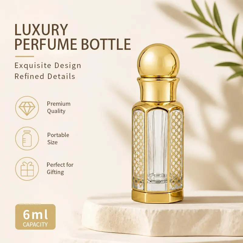 Three Sizes Crystal Arabic Perfume Bottles, Gold-Plated Glass Essential Oil Storage, Desktop Decor, Solid Dropper for Travel