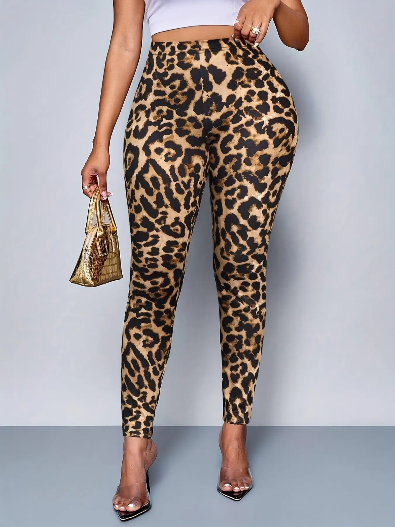 Trendy Leopard Print Digital Print Patchwork Skinny Pants, Elegant Soft Unique Comfortable Fabric Tight Long Pants Leggings, Bestseller New Arrival