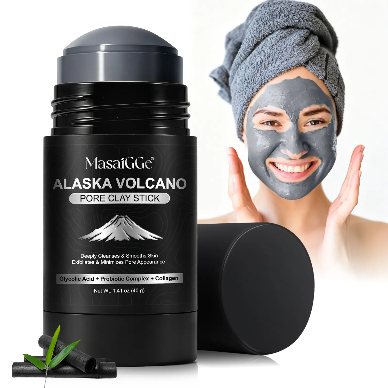 MasaiGGe Volcanic Clay Mask Stick Balm, Skin Care Mask, pore detox mask, deep cleansing clay mask stick, facial cleansing, absorbs oil and impurities from the face, revealing a fresh, clean and radiant complexion