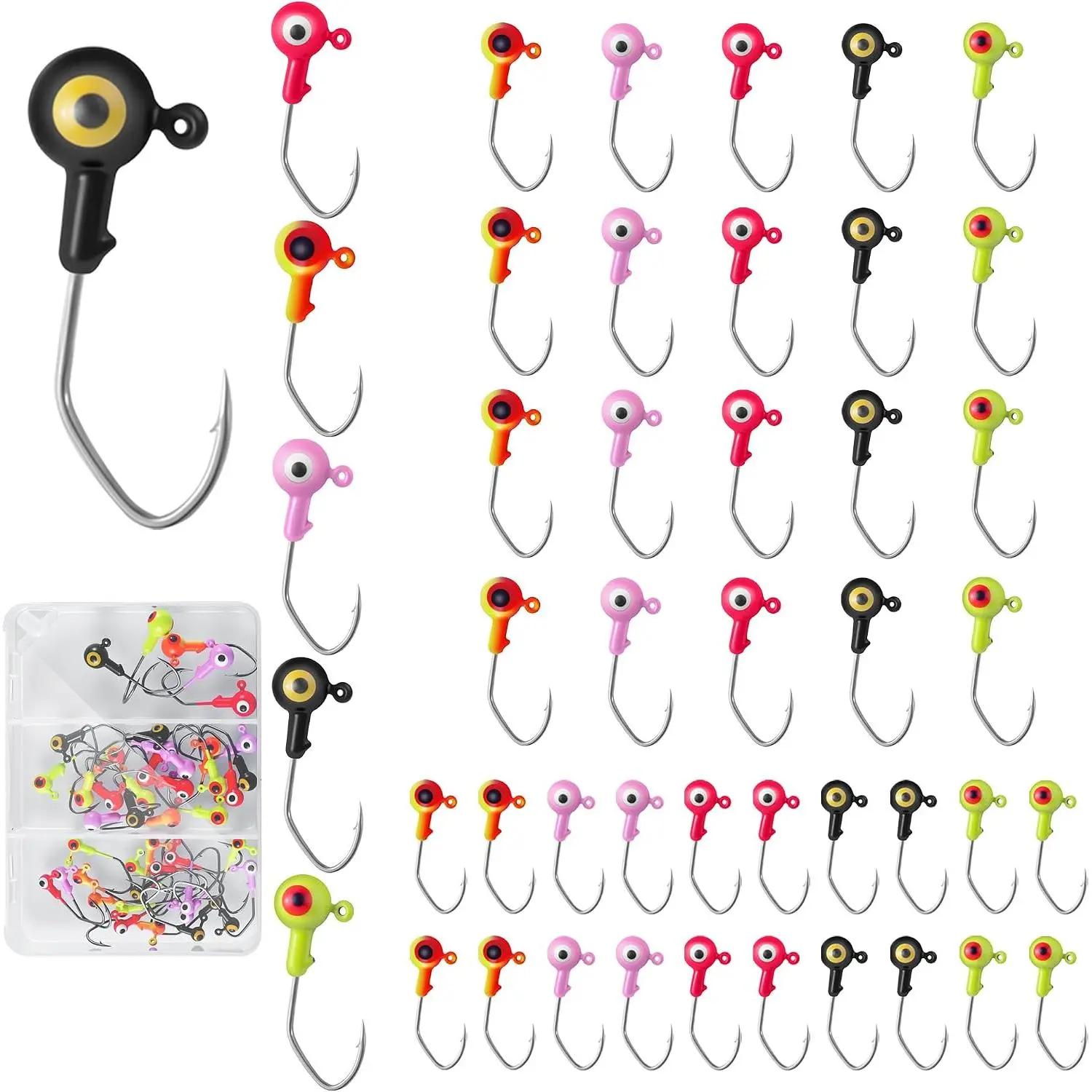 45pack Crappie Jig Heads Sit with Hooks Box, Fishing Soft Lure Hook for Crappie Bass Trout Bluegill Perch, Saltwater Freshwater Fishing Tackle Kit, 1/32 oz (20 pcs), 1/16 oz (20 pcs), 1/8 oz (5 pcs)