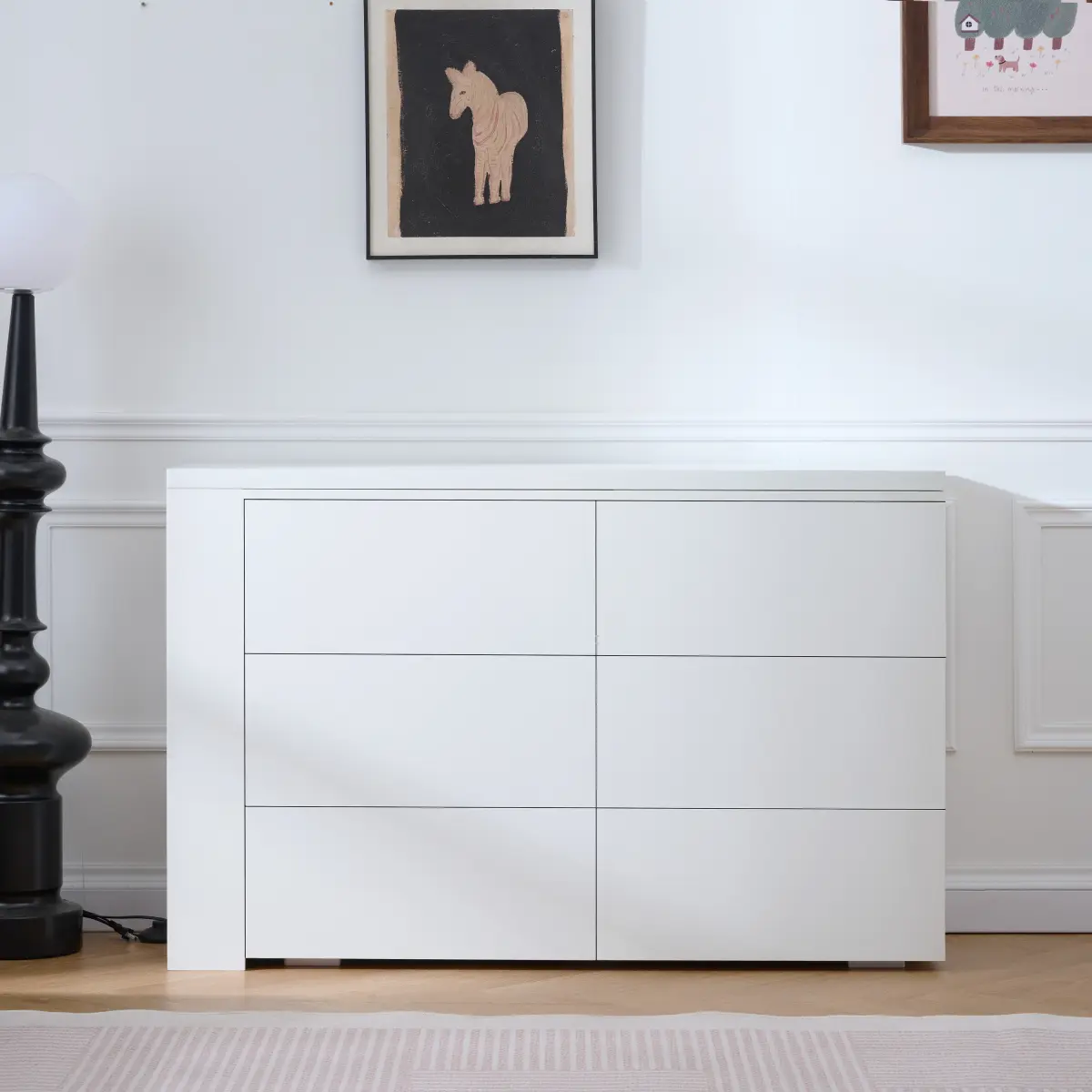 6 Drawer Vanity Dresser Combo with L-Shaped Desk,Wide Desktop & Deep Space,Wood Extendable Vanity Desk for Bedroom Dressing Room