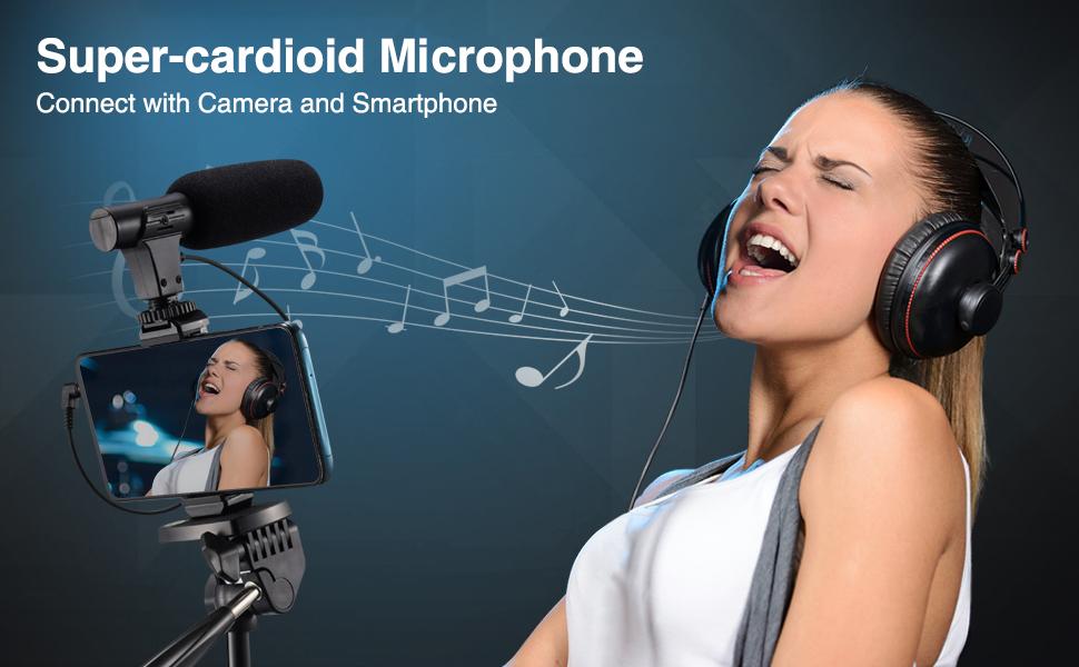 Vlogging Kit for iPhone Android, 53" Phone Tripod with Microphone, LED Light, Wireless Remote, Vlogging Camera for  Starter