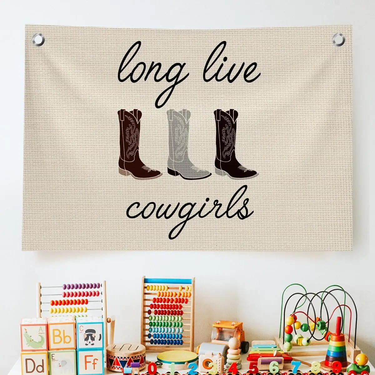Trendy Long Live Cowgirls Banner Wall Decor,  Flags for Bedroom Teen Girls, Rustic Country Cowgirl Boots Canvas Banner Wall  Banner, Girly Wall Flags for  Room Playroom College Dorm Decor