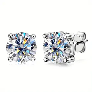Women's Classic 4-Prong Lab-Created Moissanite Stud Earrings - Screw Back/Butterfly Back Costume Jewelry, Ideal Birthday Gift Accessory
