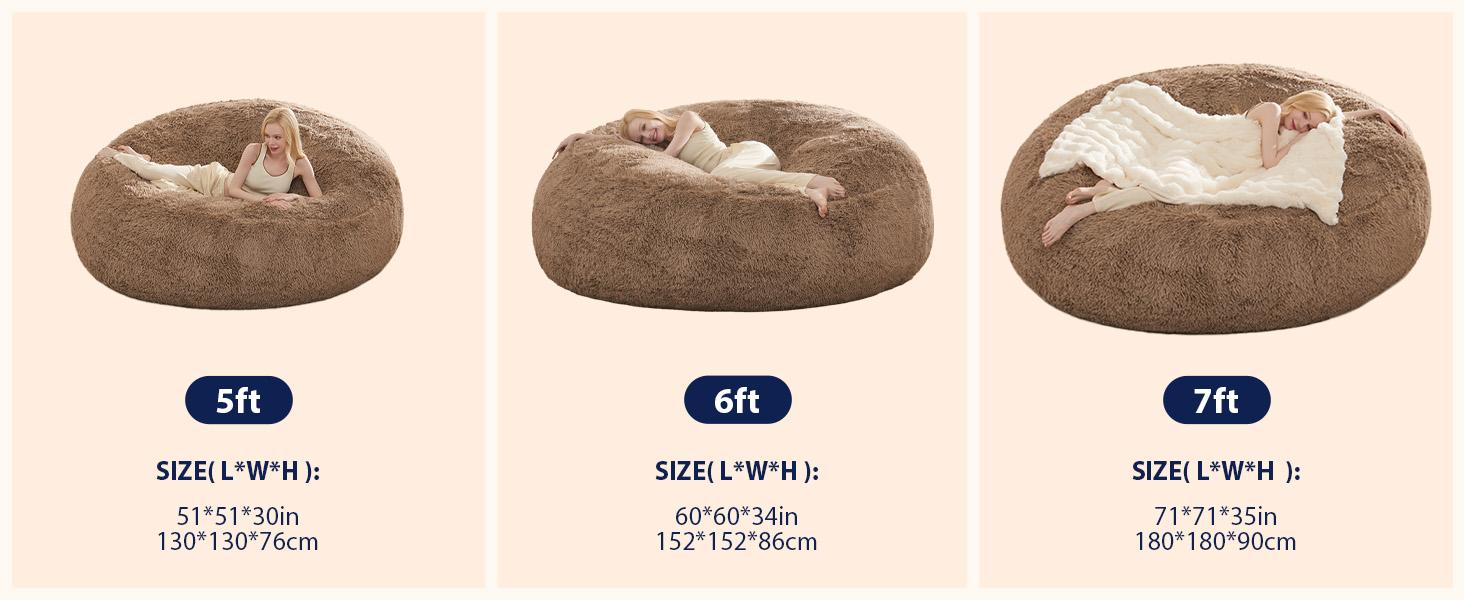 Stuffed Animal Storage Bean Bag Chair Cover (No Filler) Washable Ultra Soft Bean Bag Cover for Organizing Plush Toys or Textile, Sack BeanBag Covers for Adults, Teens, 6FT, Khaki