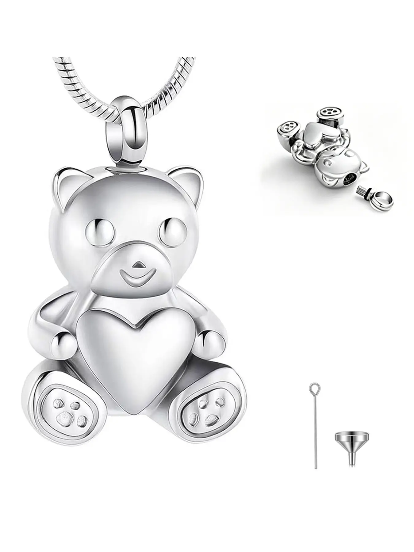 1Pcs Cremation Jewelry - Teddy Bear Urn Necklace for Men Women with Mini Keepsake Urn Memorial Ash Jewelry