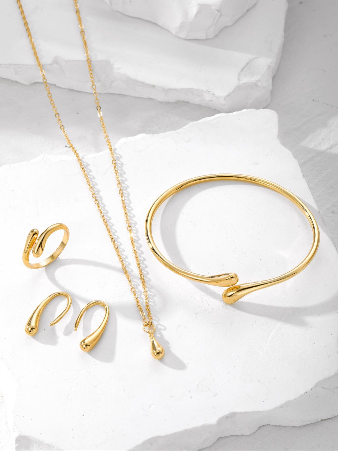 Necklace & Bracelet & Earrings & Ring Jewelry Set, Fashion Jewelry for Party, Daily Clothing Decor, Trendy All-match & Exquisite Jewelry for Birthday Gift