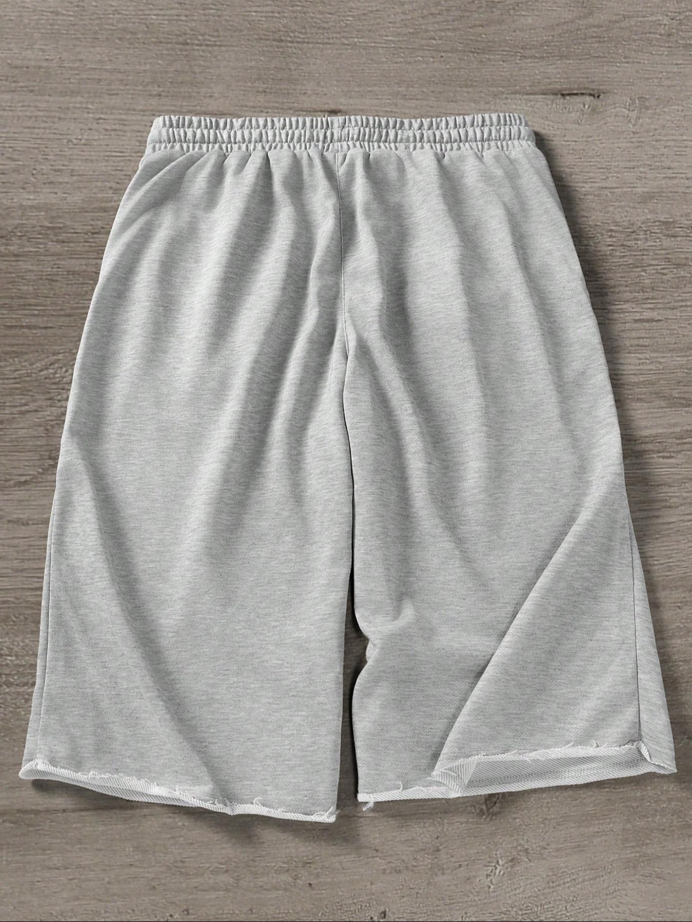 Men's Casual Wide Leg Shorts, Elastic Drawstring Waist, Summer Fitted Plain Sporty Style, Soft Comfortable Daily Wear, Casual Streetwear Shorts