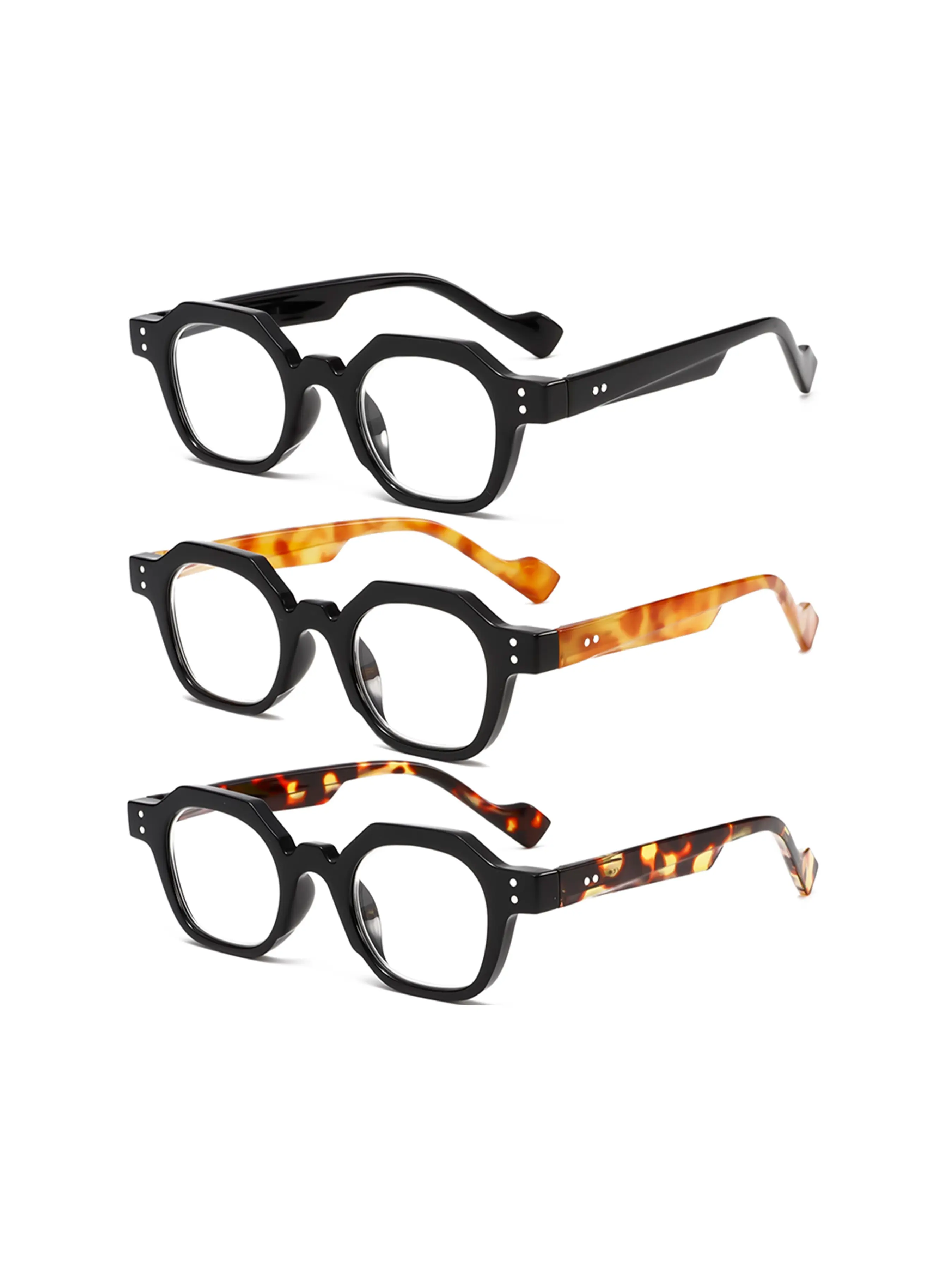 3 Pairs Square Frame Blue Light Blocking Glasses, Retro Tortoise Shell Color, Lightweight PC Material, Unisex Casual Style, All Seasons