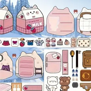 10-in-1 Creative DIY Craft Kit: Silent Stress Relief Squeeze Book + Paper Dollhouse with Stickers  red hair ties