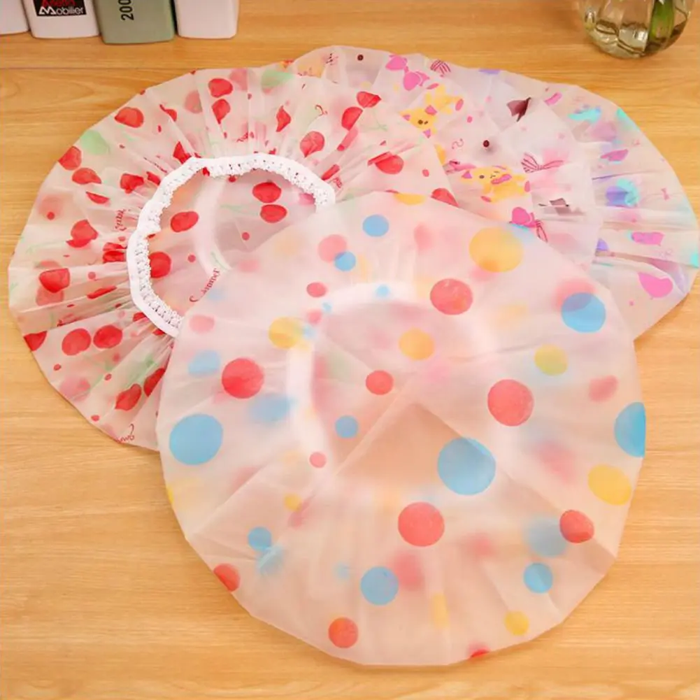 5-Count Modern 28cm EVA Plastic Shower Caps, Lace-Stretch Elastic Band, Flower Printed Bath Hair Caps for Bathroom Use, Hair Bath, Balloon, Polka Dot