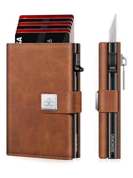 Men's Ultra-Thin RFID Blocking Aluminum Alloy Wallet, Minimalist Minimalist Business Design with Pop-Out Card Slots, ID Window and Cash Compartment, RFID Card Holder, Ideal Christmas Gift for Dad or Boyfriend