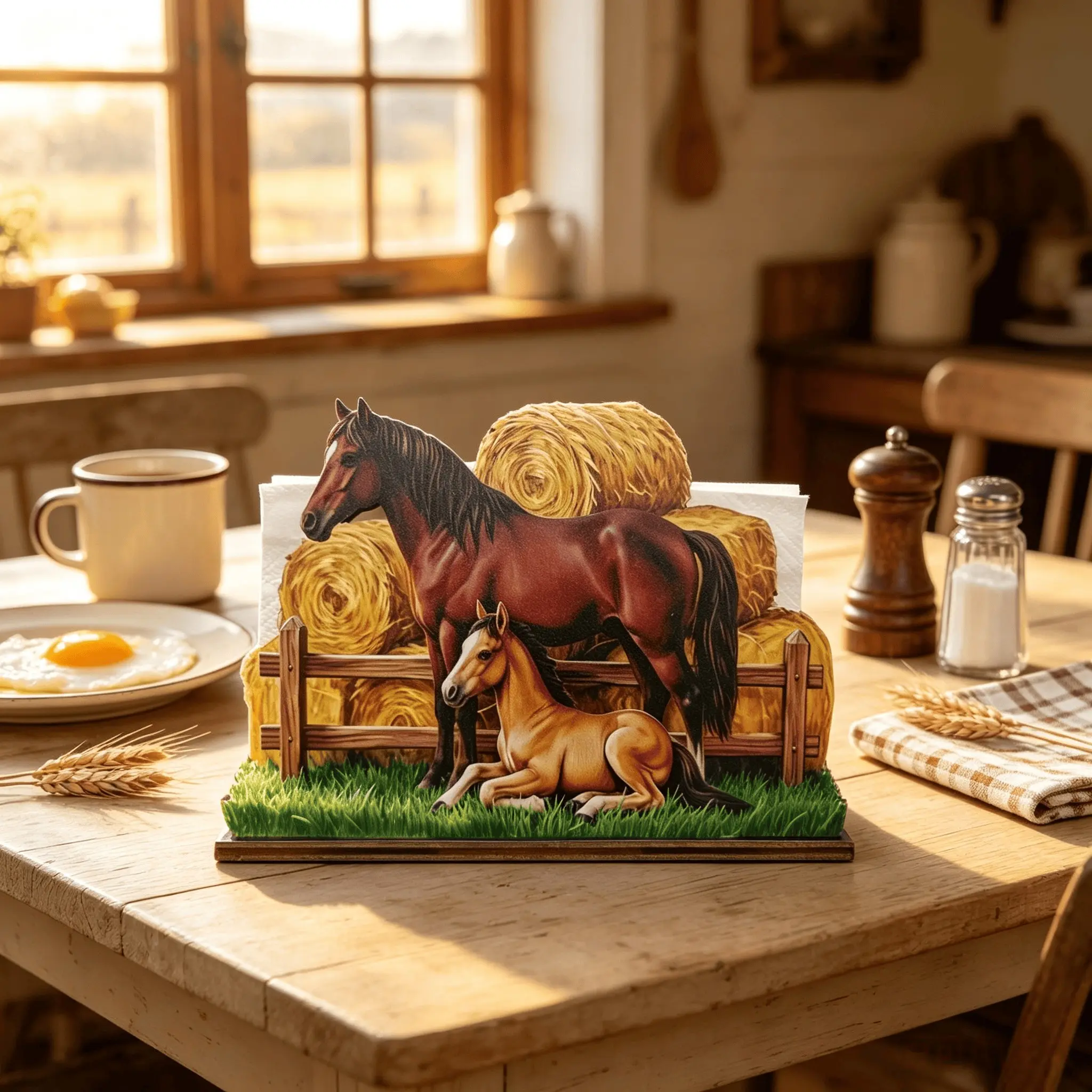 Wooden Western Horse Napkin Holder Set, Table Decor for Bedroom, Kitchen, Party, Centerpiece, Western Theme Decoration