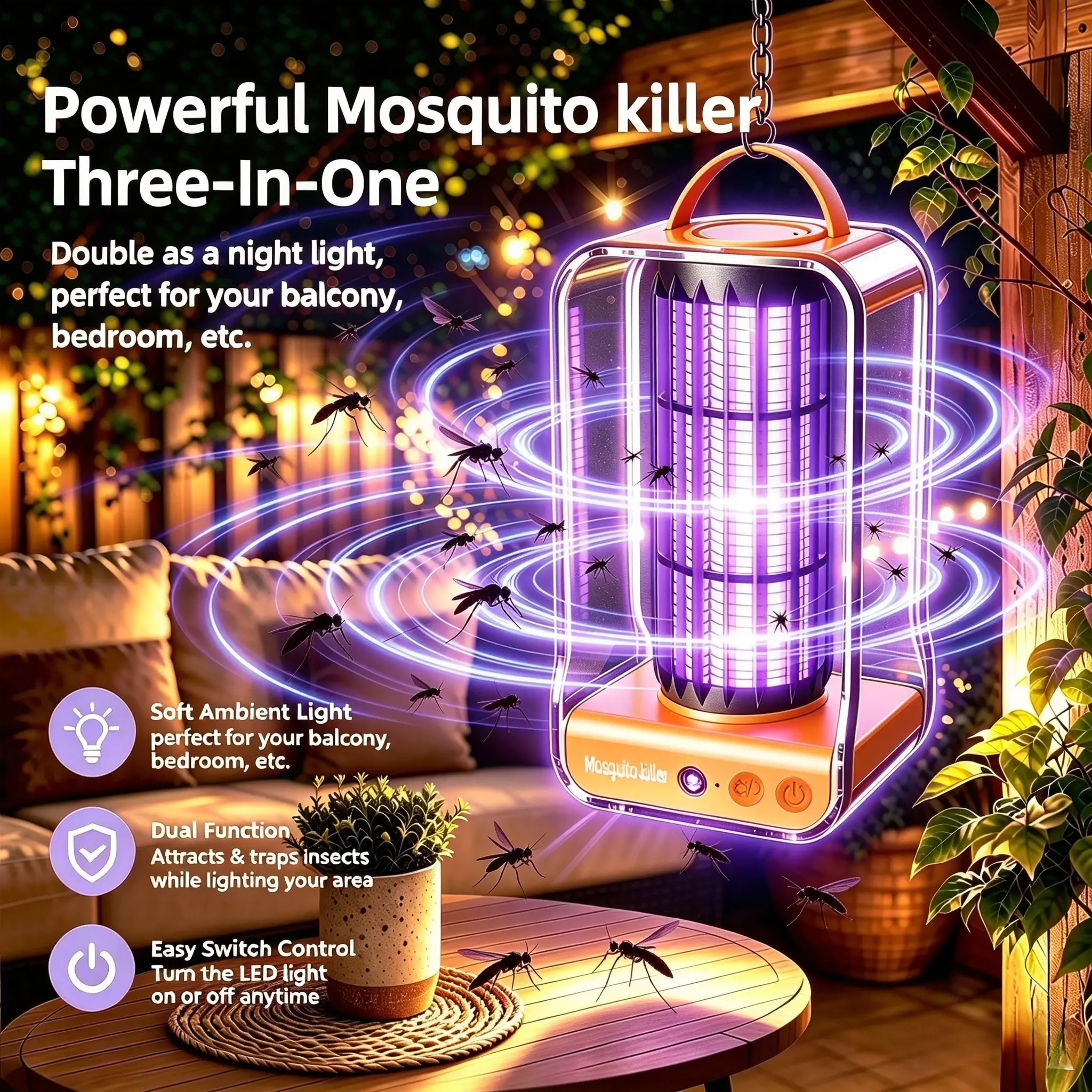 Best Outdoor Mosquito Killers, Indoor Tower Mosquito Killer Lamp, Hanging Bug Zapper, Portable Ultraviolet Insect Trap Lamp, Rechargeable Fly Trap, Bug Zapper For Outside, Mosquito Machine Killers, Comes With Night Light Can Be Controlled By Light