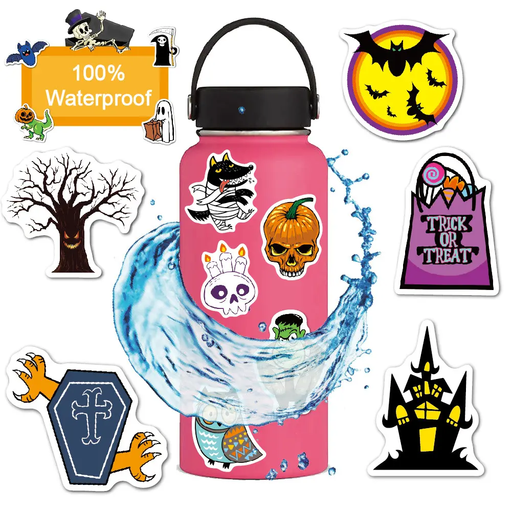 50PCS Halloween Pumpkin Sticker Pack, Waterproof Cute Vinyl Stickers with Bat, Ghost & Spooky Cartoon Designs for Laptop, Water Bottle, Skateboard, Scrapbook, Party Favors & DIY Decor tiktokshopbacktoschool