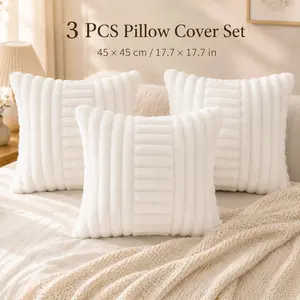 3-Pack Plush Pillowcases, 45x45cm Striped Design, Soft & Fluffy, ///, Sofa Bedroom Living Room Decor, No Insert Included