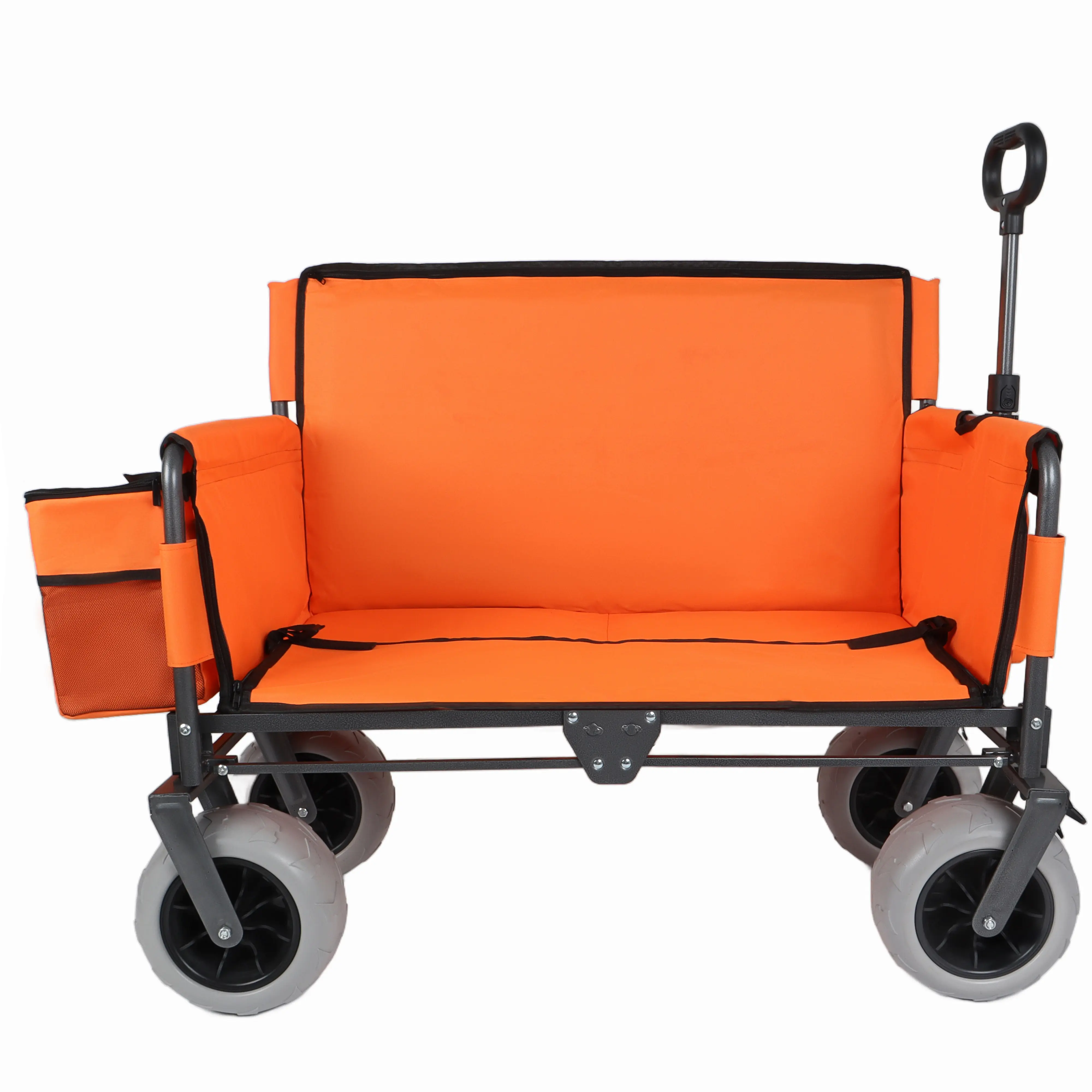 ARCH 3-in-1 Foldable High Capacity Outdoor Utility Wagon with Bench Seat, 500lbs Capacity, 9x4in Beach Tires, 1 Ice Pack Included, Orange Heavy Duty Collapsible Cart for Camping, Beach, Home Furniture