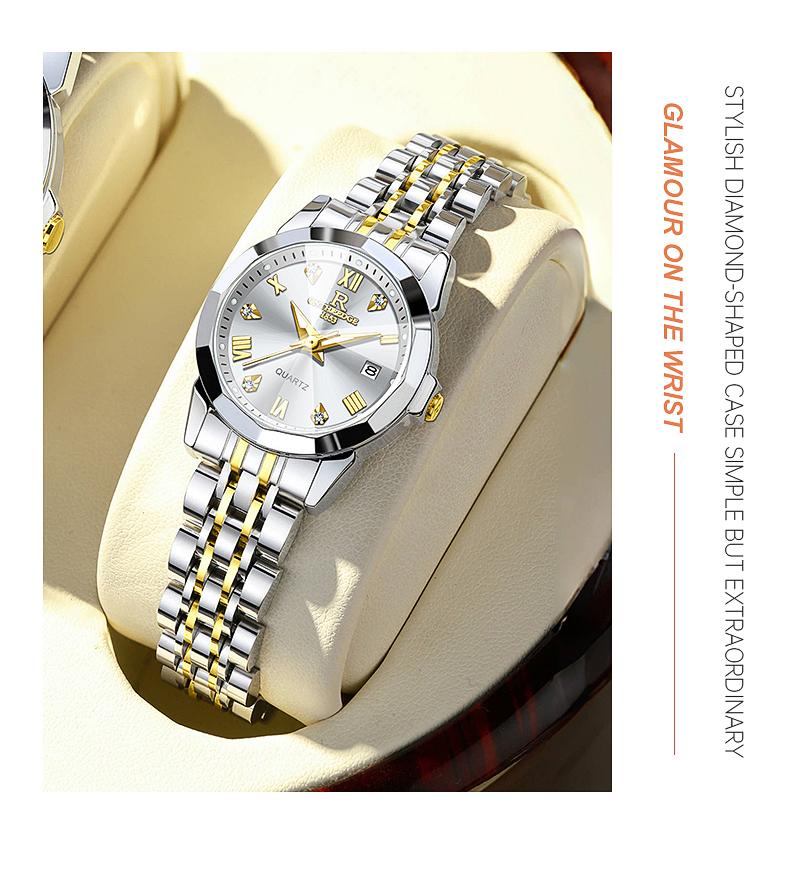 Elegant Women's Two-Tone Gold Silver Quartz Watch - Stainless Steel Wristwatch with Date, Roman Numerals, Luminous Hands, Luxury Business Casual Dress Watch, Perfect Gift for Wife Girlfriend Mom