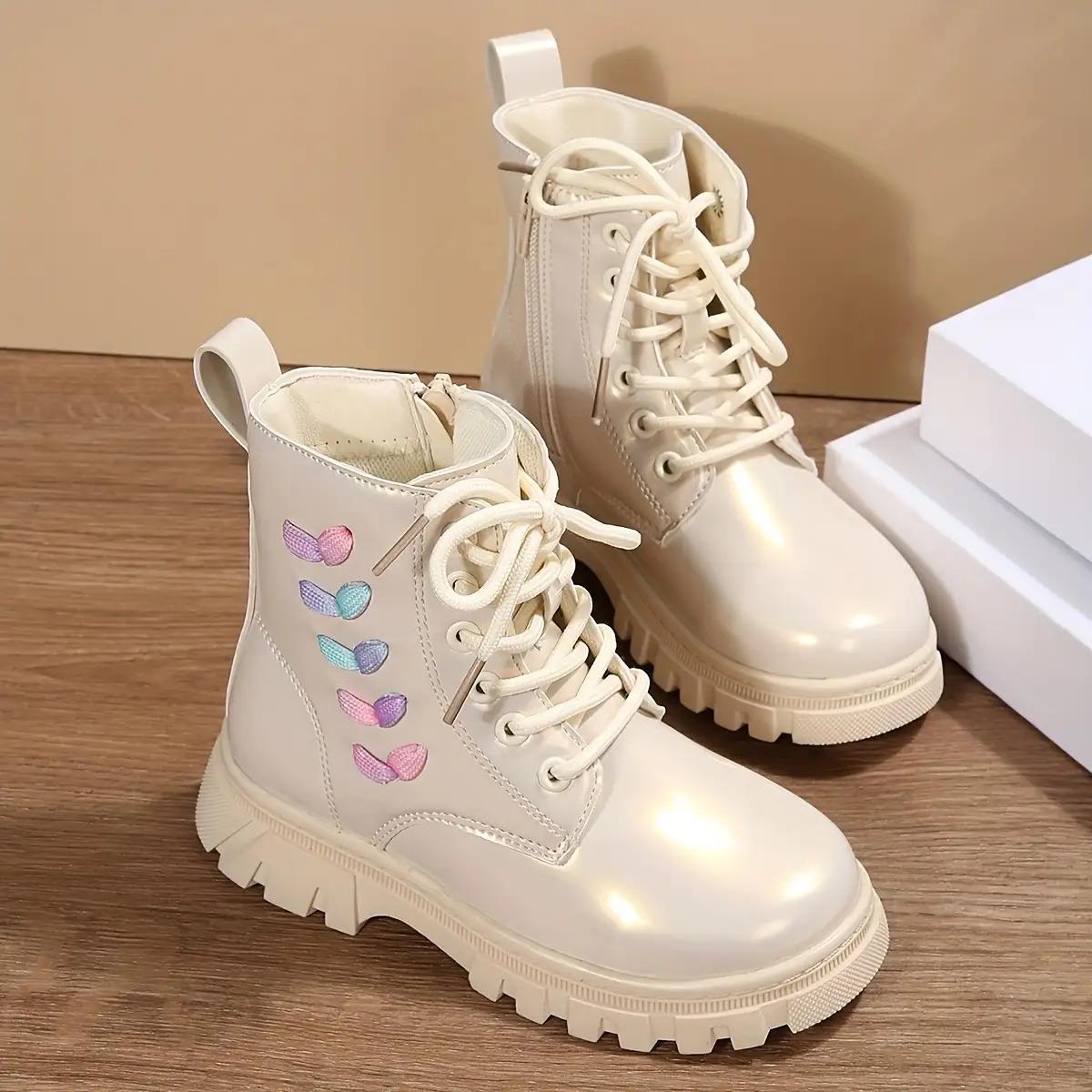 Girls' Casual Fashion Mid-Calf Boots with Lace-Up & Side Zipper Closure - Durable Faux Cover, Round Toe, TPR Sole - Perfect Fall/Winter Outdoor Activities, Casual Wear Boots |                   Playful Design |                   Durable Boots1011