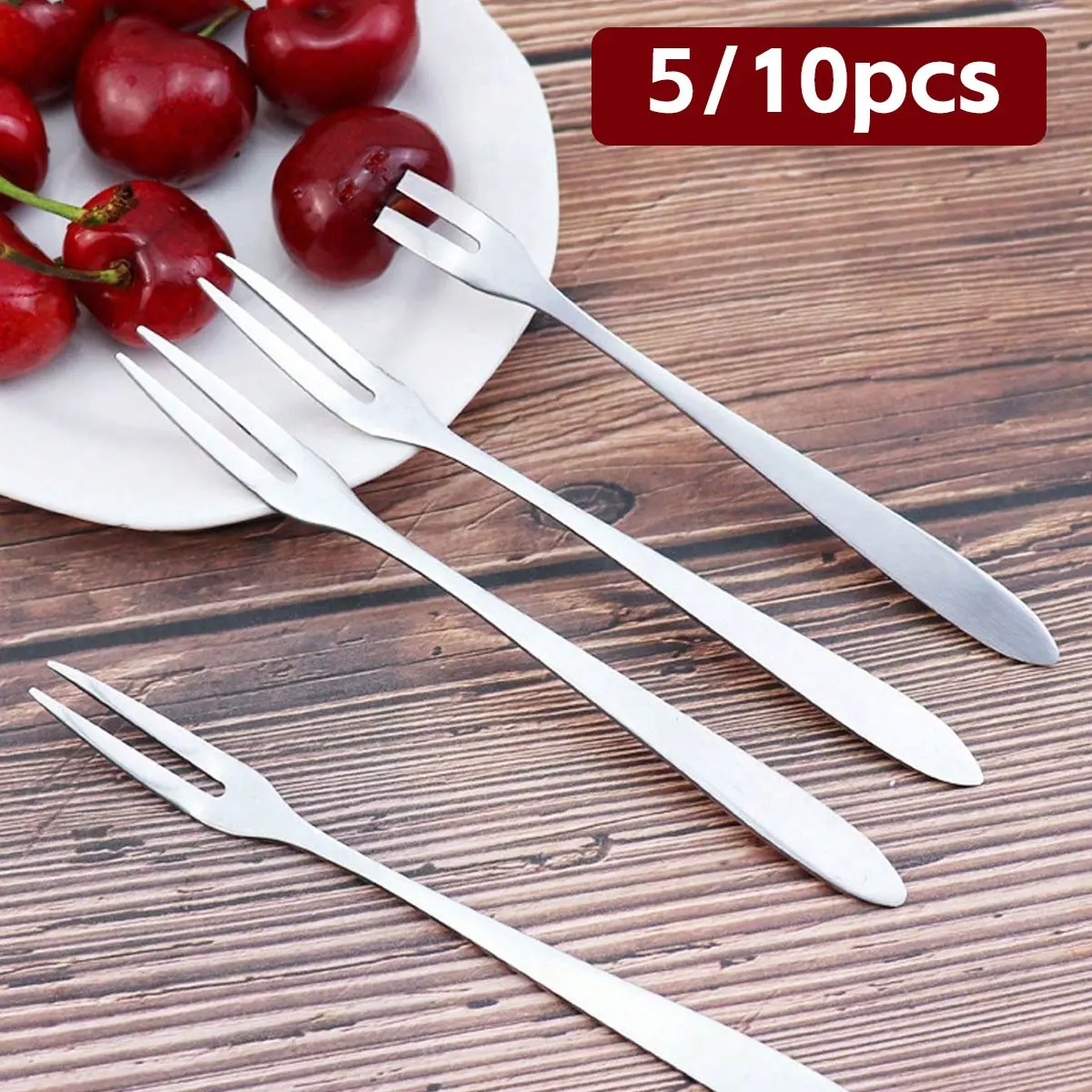5/10 Piece Stainless Steel Fruit Fork Set, Dessert Fork, Modern Cake Fork, Reusable Fruit Skewer, Kitchen Utensils, Christmas Gift, Back-To-School Season