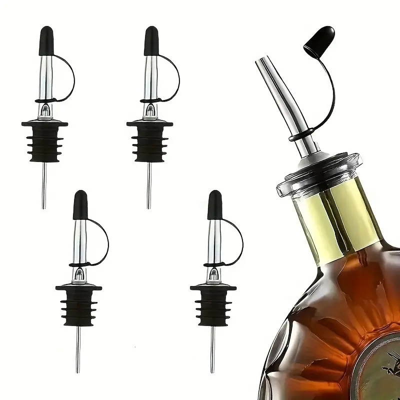 Stainless Steel Liquid Filler Set, Wine Bottle Injector, Acetic Acid Funnel Stopper, Dust-Proof Rubber Cap, Bar Accessories