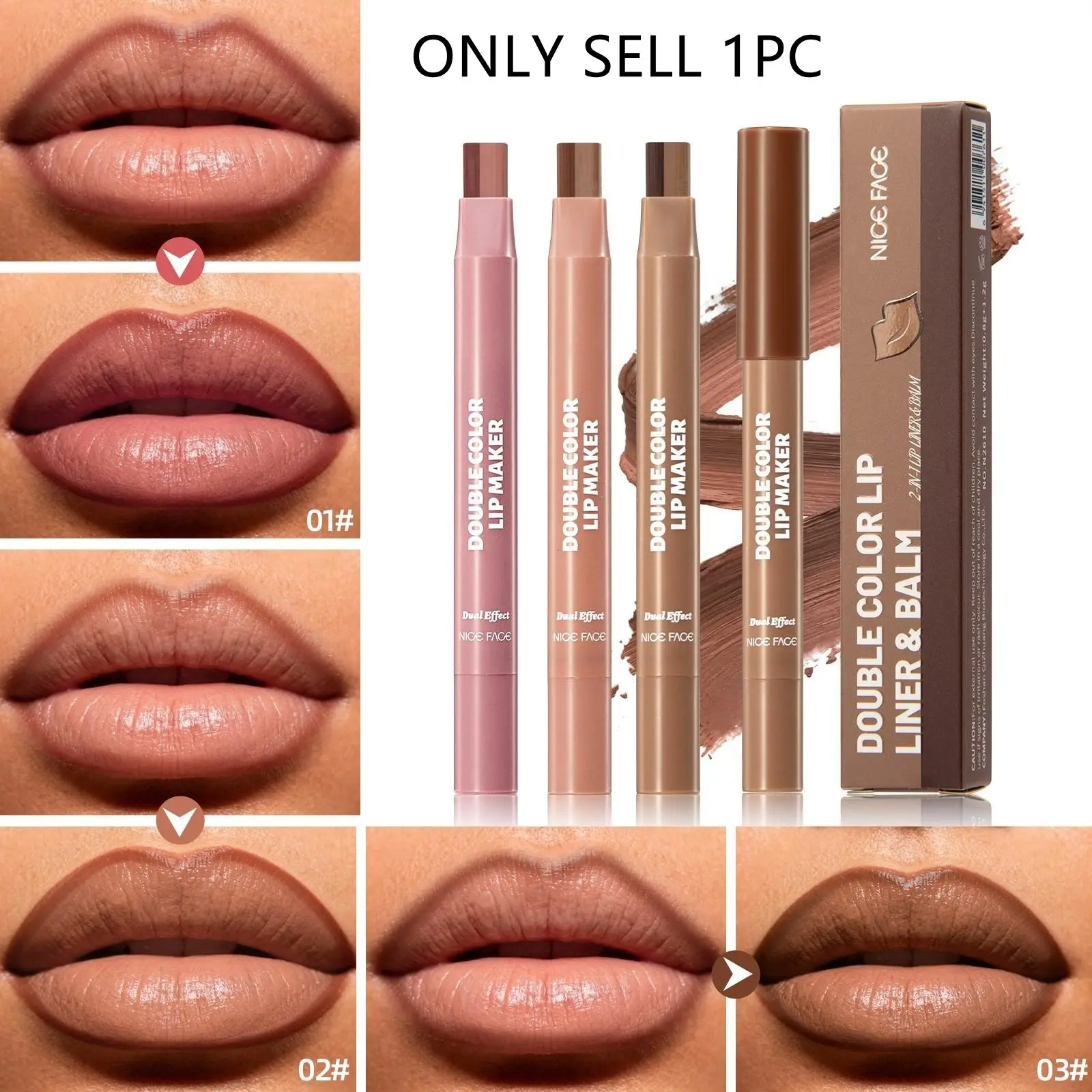 Dual-Tone Lip Liner Pen, Long-Lasting Color Without Smudging, Smooth Application, Non-Sticky Formula, Lightweight Texture, Natural Shine