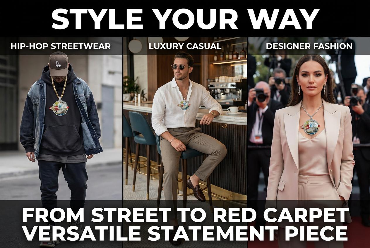 Huge Iced Out 3D Rocket Man Enamel Medallion Pendant, Colorful Cityscape Hip Hop Statement Jewelry, 925 Silver Tone with 4mm Rope Chain Huge Iced Out 3D Rocket Man Enamel Medallion Pendant, Colorful Cityscape Hip Hop Statement Jewelry, 925 Silver Tone with 4mm Rope Chain