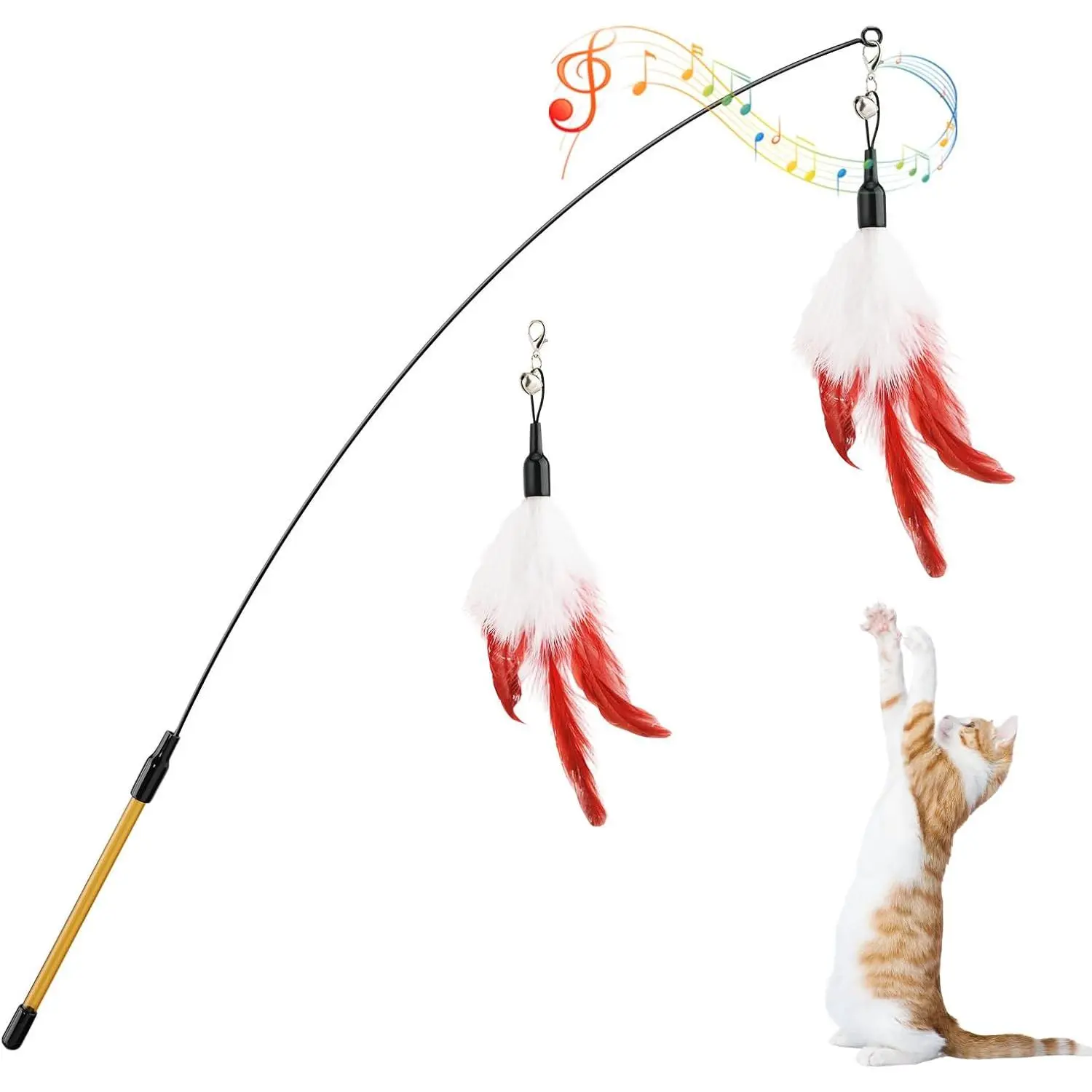 Teaser   - Interactive Wand with Extra Long 34.5" Wand and Small , Exerciser Playing  for Kittens or Cats,  Red & White