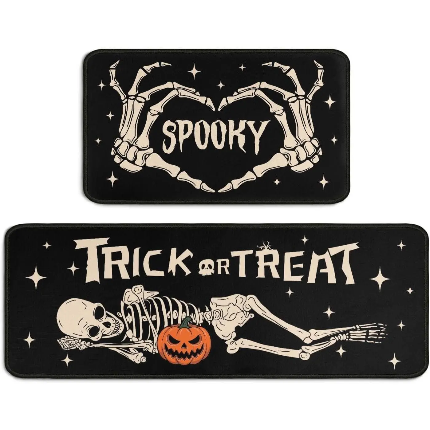 2 Piece Halloween Kitchen Decor Rugs Set,Skeleton Kitchen Rugs and Mats Non Skid Washable Absorbent Kitchen Accessories Decoration Floor Mats 17"x47"+16"x24"