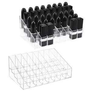 Transparent Acrylic Cosmetic Organizer Gift Set (2-Pack) - 40-Slot Display Case for Lipstick, Brushes, Bottles