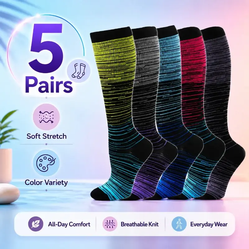Wide Calf Compression Knee Socks - 20-30mmHg Plain Graduated Support, Accelerates Recovery, Boosts Circulation, Enhances Oxygen Flow, for Nursing, Machine Washable