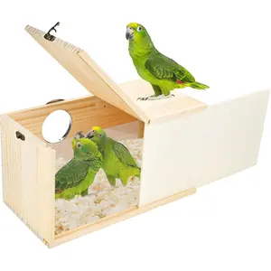 Handcrafted Wooden Acrylic Transparent XL Bird Breeding Nesting Box House with Detachable Wooden Board for Parakeets Cockatiel Budgie Conure Parrot