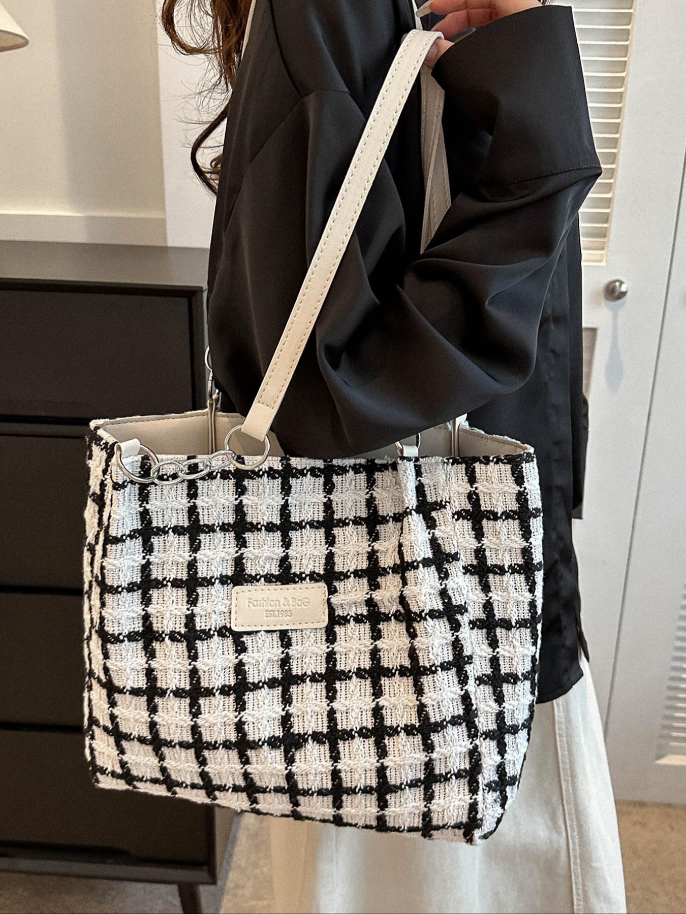 Fashionable Plaid Pattern Tote Bag, Casual Large Capacity Shoulder Bag For Women & Girls, Versatile Simple Handbag