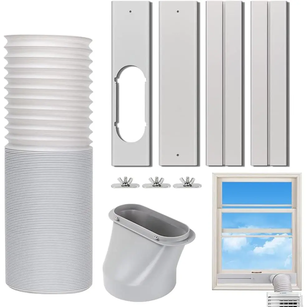 Portable Air Conditioner Window Vent Kit - Universal Fit Adjustable Window Seal with 5.9 in Diameter, 59 in Length Exhaust Hose for Horizontal/Vertical Sliding A/C Units