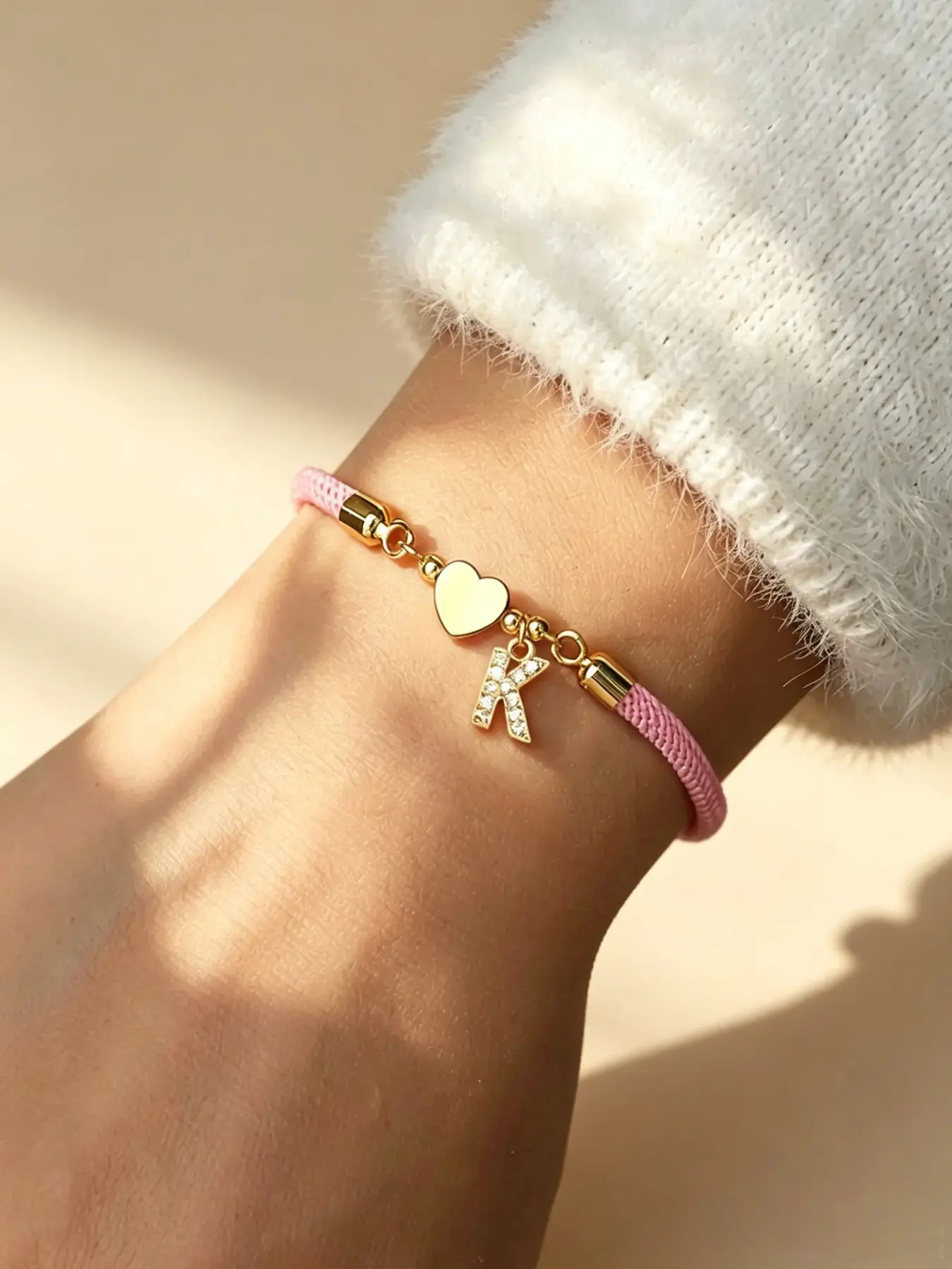 Initial Heart Charm Letter Link Bracelet, Fashion All-match Jewelry for Women, Retro Adjustable Rope Bracelet for Daily Use, Fashionable Bracelet Style, Bracelet with Charms