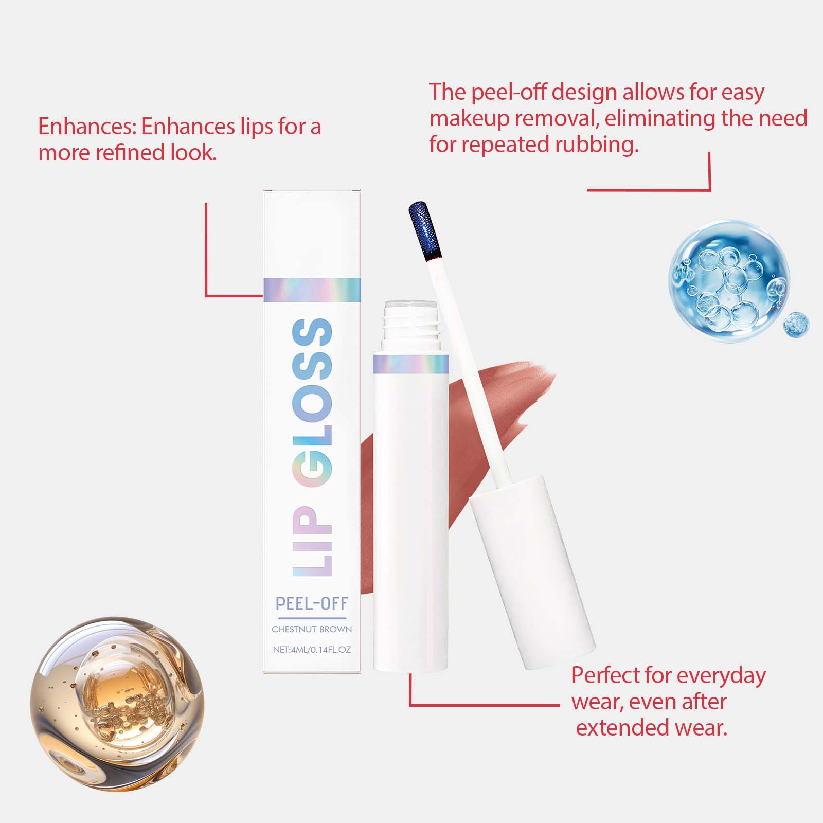 The Peel-Off Lip Gloss Naturally Shows Color, Has A Gentle Luster, Is Light And Non-Sticky, And Is Versatile And Portable